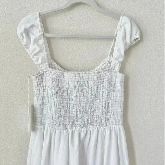 NWT Reformation Tavi 100% Linen White Smocked Ruffle Midi Dress Size Medium - Picture 10 of 12